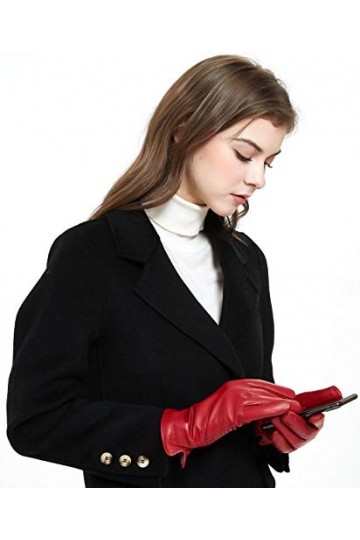 ZLUXURQ Gants dhiver à écran tactile en cuir dagneau véritable doux pour femmes rouge doublés en cachemire, M