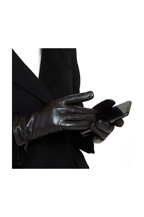 ZLUXURQ Gants dhiver à écran tactile en cuir dagneau véritable doux pour femmes rouge doublés en cachemire, M