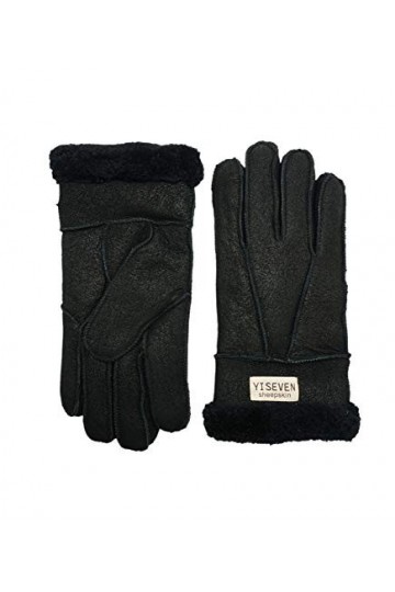 YISEVEN Homme Hiver Gants en Cuir Peau de Mouton Chaud Épais Doublure en Fourrure Laine Thermique de Conduite de Moto avec Ma