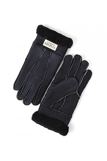 YISEVEN Hiver Femmes Gants en Cuir Peau de Mouton Moelleux Poignet en Sherpa Fourrure de Laine Doublé Chauffé Pour lHiver Co