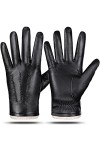 QNLYCZY Gants en cuir de mouton véritable pour homme, doublure en cachemire, écran tactile, gants de conduite de moto, Noir ,