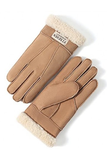 YISEVEN Hiver Femmes Gants en Cuir Peau de Mouton Moelleux Poignet en Sherpa Fourrure de Laine Doublé Chauffé Pour lHiver Co
