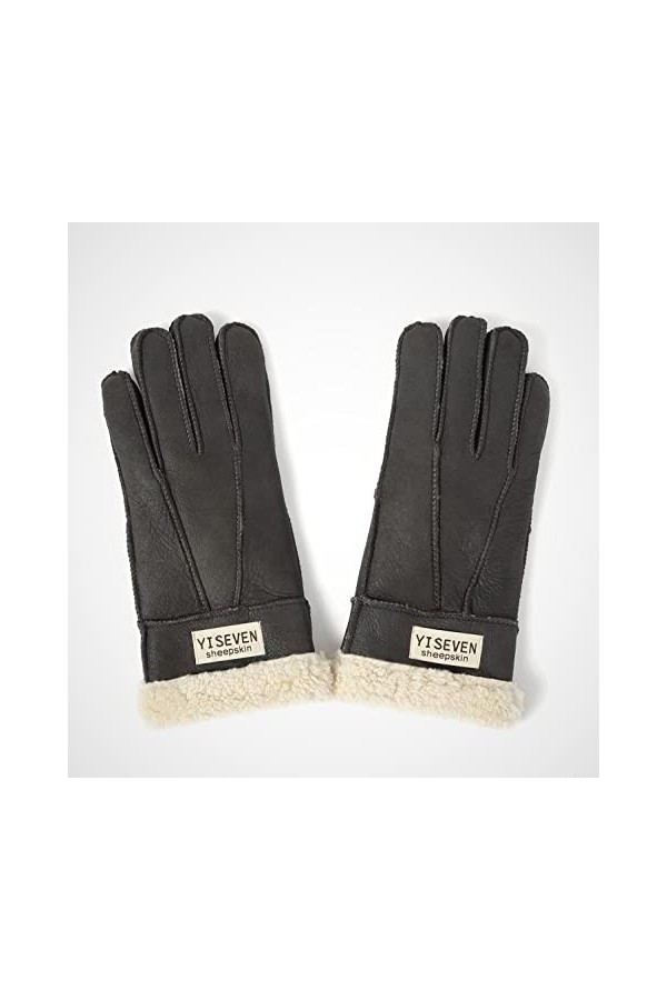 YISEVEN Hiver Femmes Gants en Cuir Peau de Mouton Moelleux Poignet en Sherpa Fourrure de Laine Doublé Chauffé Pour lHiver Co