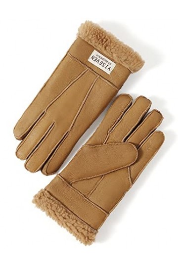 YISEVEN Hiver Femmes Gants en Cuir Peau de Mouton Moelleux Poignet en Sherpa Fourrure de Laine Doublé Chauffé Pour lHiver Co