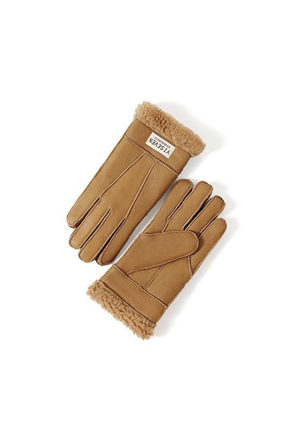 YISEVEN Hiver Femmes Gants en Cuir Peau de Mouton Moelleux Poignet en Sherpa Fourrure de Laine Doublé Chauffé Pour lHiver Co