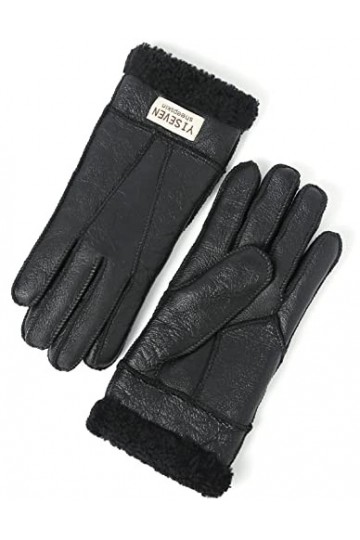 YISEVEN Hiver Femmes Gants en Cuir Peau de Mouton Moelleux Poignet en Sherpa Fourrure de Laine Doublé Chauffé Pour lHiver Co