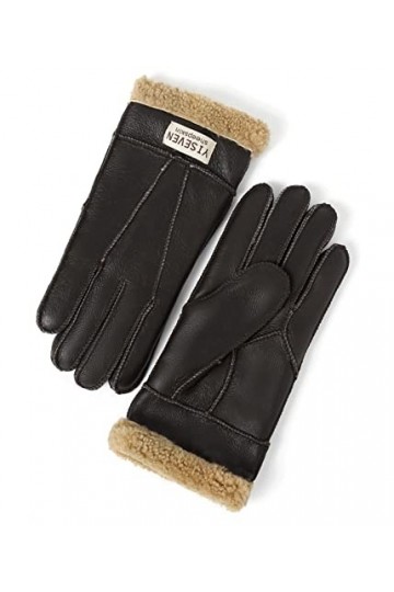 YISEVEN Hiver Femmes Gants en Cuir Peau de Mouton Moelleux Poignet en Sherpa Fourrure de Laine Doublé Chauffé Pour lHiver Co