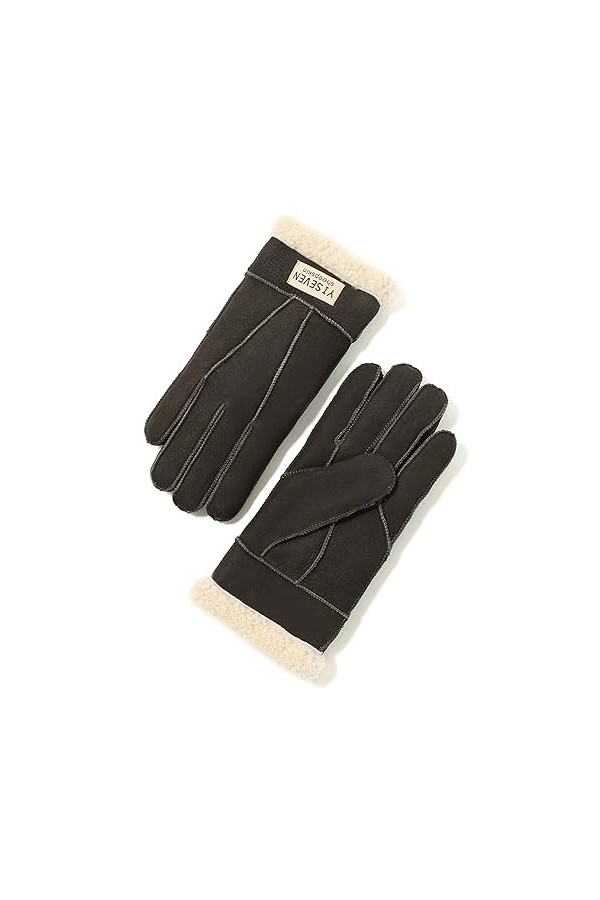 YISEVEN Hiver Femmes Gants en Cuir Peau de Mouton Moelleux Poignet en Sherpa Fourrure de Laine Doublé Chauffé Pour lHiver Co
