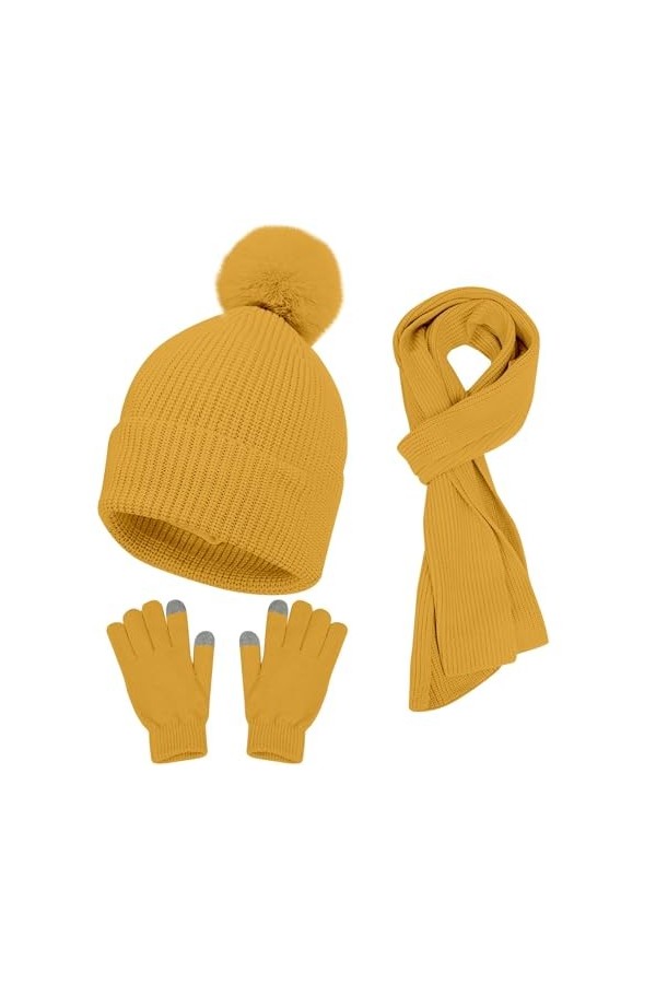 Chapeaux Femme Hiver Et Écharpe Femmes & Hommes Automne Hiver Chaud Mignon Laine Chapeau Écharpe Gants Slouchy Trois Pièces H