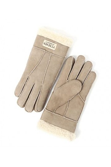 YISEVEN Hiver Femmes Gants en Cuir Peau de Mouton Moelleux Poignet en Sherpa Fourrure de Laine Doublé Chauffé Pour lHiver Co