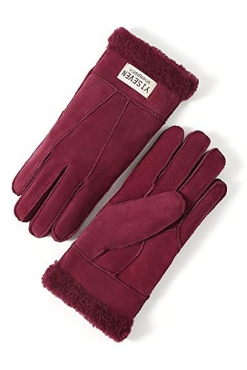 YISEVEN Hiver Femmes Gants en Cuir Peau de Mouton Moelleux Poignet en Sherpa Fourrure de Laine Doublé Chauffé Pour lHiver Co
