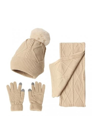 Gants Femme Hiver Femmes & Hommes Automne Hiver Chaud Mignon Laine Chapeau Écharpe Gants Slouchy Trois Pièces Hiver Neige Bon