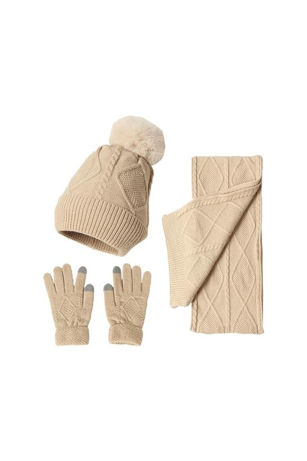 Gants Femme Hiver Femmes & Hommes Automne Hiver Chaud Mignon Laine Chapeau Écharpe Gants Slouchy Trois Pièces Hiver Neige Bon