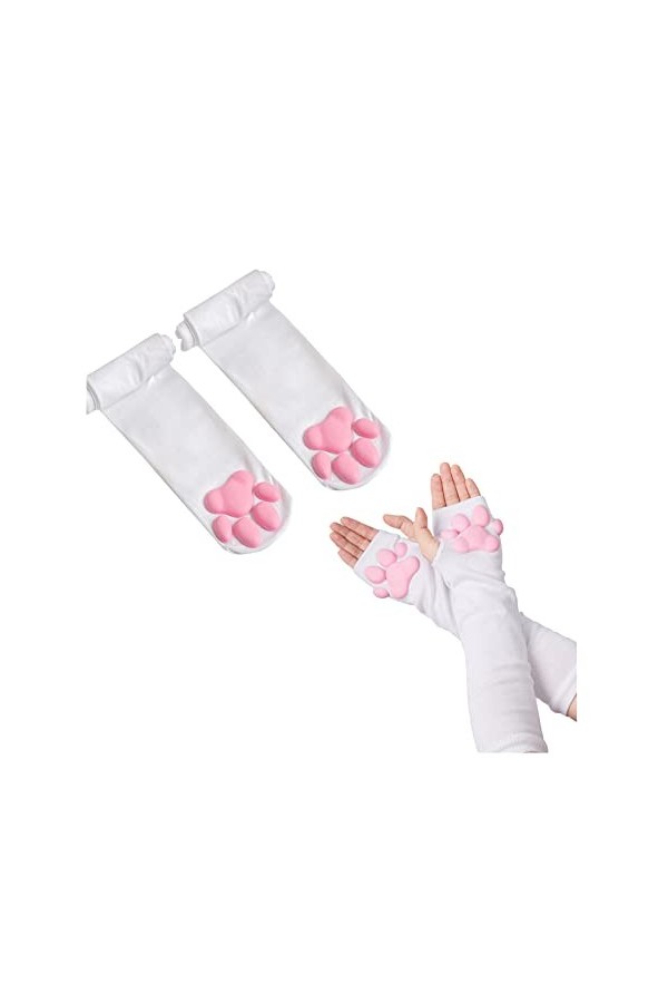 SIROLISA Moufles 3D en silicone avec oreilles de chat, queues de chat, orteils en forme de patte de chat, chaussettes hautes 