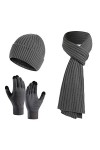 LZPCarra Ensemble bonnet et écharpe pour homme et femme - Automne et hiver - Bonnet chaud en laine - Gants souples - Trois pi
