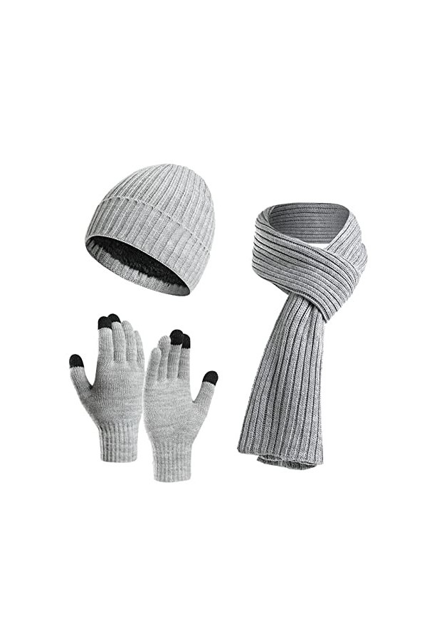 LZPCarra Ensemble bonnet et écharpe pour homme et femme - Automne et hiver - Bonnet chaud en laine - Gants souples - Trois pi