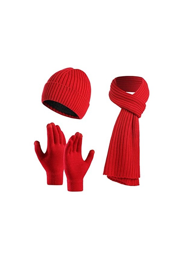 LZPCarra Ensemble bonnet et écharpe pour homme et femme - Automne et hiver - Bonnet chaud en laine - Gants souples - Trois pi