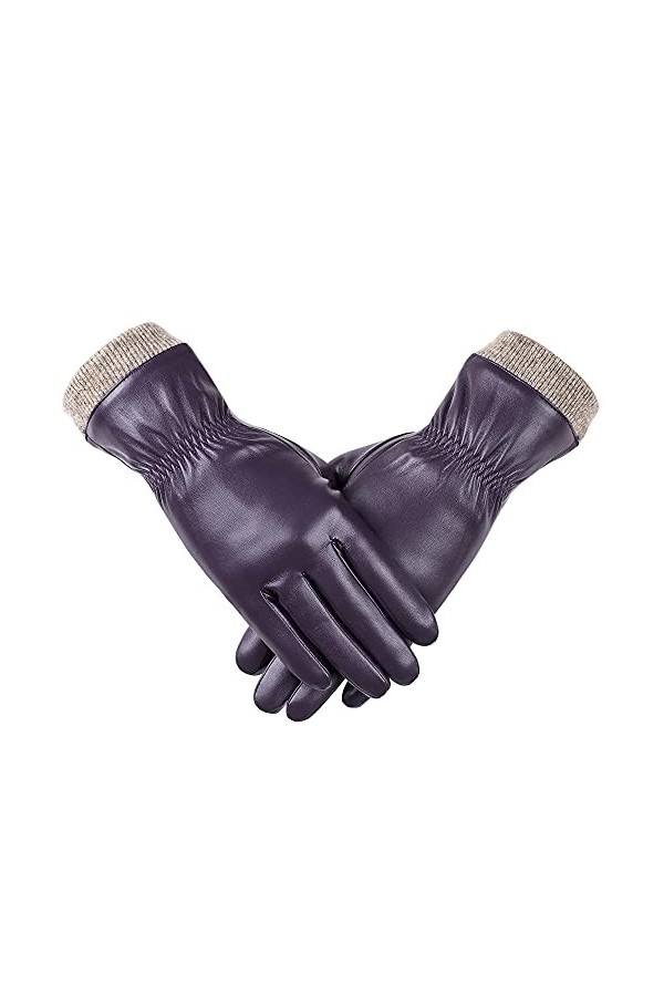 REDESS Gants en Cuir Dhiver Pour Femmes, Gants Thermiques Doublés de Laine, Gants de Conduite en Neige à Texture Décran Tac