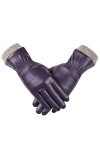 REDESS Gants en Cuir Dhiver Pour Femmes, Gants Thermiques Doublés de Laine, Gants de Conduite en Neige à Texture Décran Tac