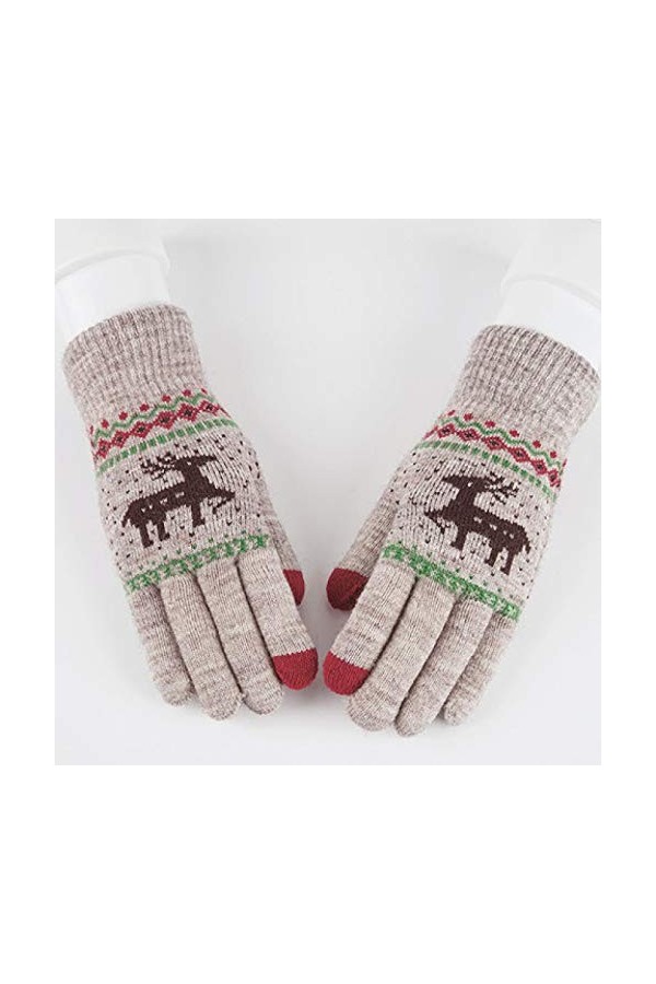 Focisa Gants Gloves Moufles Hiver Homme Femme Écran Tactile Rétro Noël Cerf Tricoté Gants Dames Épaissie Gants Chaud Neige Wa
