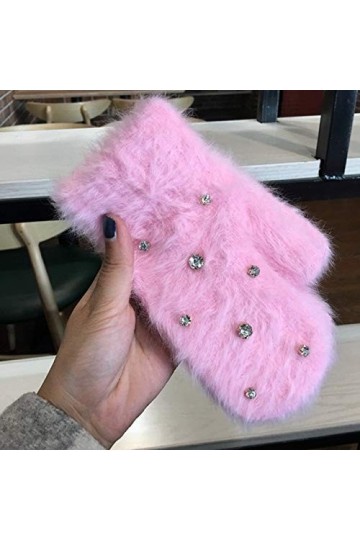 WOTEMAILE Mode Filles Gants DHiver Couleur Solide Strass Moufles Doux Chaud Couleur Bonbon Double Couche Femme Gants