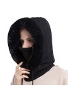 LIAOPUFUS Femme Cagoule Tricoté Chaud Hiver Cache Cou Bonnet Polaire Coupe Vent Contre Le Froid Camping Ski 1-Noir,Taille Un