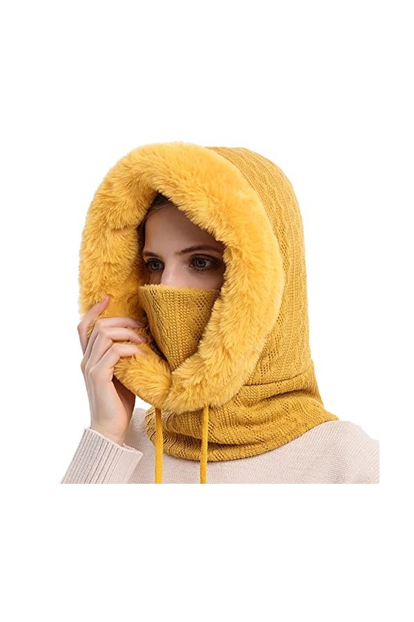 LIAOPUFUS Femme Cagoule Tricoté Chaud Hiver Cache Cou Bonnet Polaire Coupe Vent Contre Le Froid Camping Ski 1-Noir,Taille Un