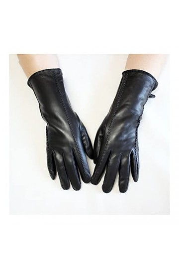 Gants dhiver Gants en Peau de Mouton en Cuir Stripes mi-Longues for Femmes Plus Velours Chaud Automne et Hiver Coupe-Vent C