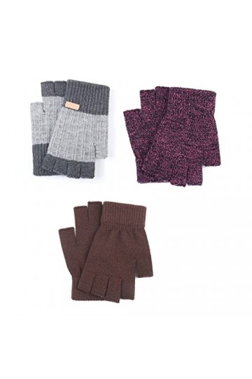 XAMIO 3 Paires De Gants Demi-Doigts Gant dhiver en Tricot sans Doigts Chaudes pour Unisexe Thermique Doublure en Laine Gants