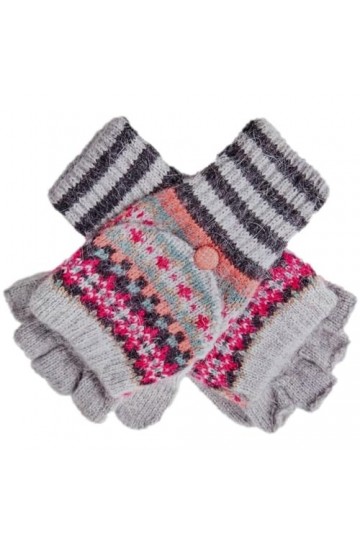 Purple Possum® Mitaines grises pour femme Rose Convertible Moufles Rayures noires, Gris, gris, gris pâle, gris clair, rose, r