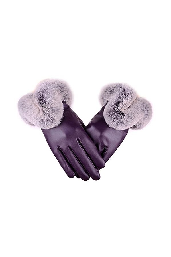 CCTUNG Gants en Coton Femmes Gants dhiver Faux Rabbit PU Le Cuir Tactile Mittens Lady Femme Drive DExtérieur Gants Chauds-W