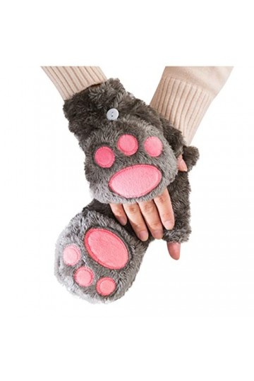 PAREKS Gants demi-doigts chauds sans doigts for femmes Gants de dessin animé Gants dours Gants épais en peluche Mitaines Co