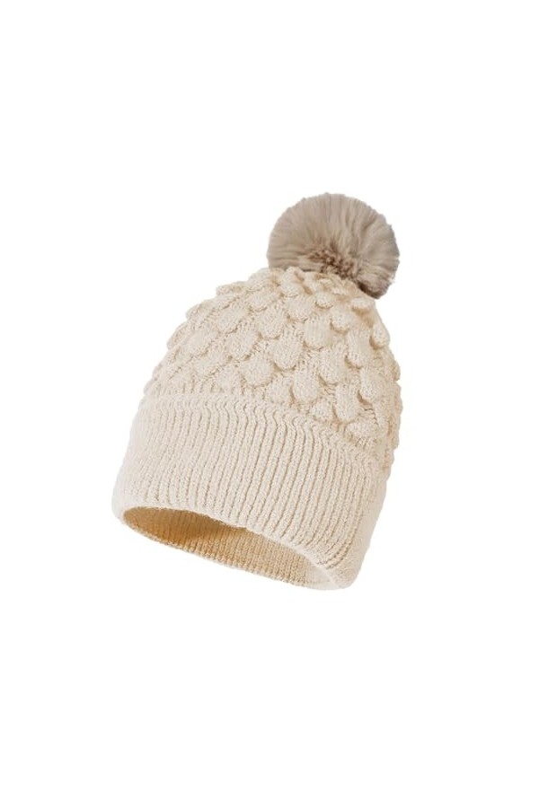 JFAN Bonnet Tricoté Pompon Fourrure Femme dhiver Bonnets Hiver Chaud Chic Casquettes Bonnet Unisex Doublure,Rouge,Taille Uni