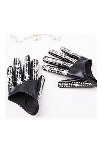 Gants dhiver Mode Femme Half de Palm Gants Ladys Rouge Blanc Blanc PU Gants en Cuir Hip-HOP SHINESTONE DIY DANDANT Gants C