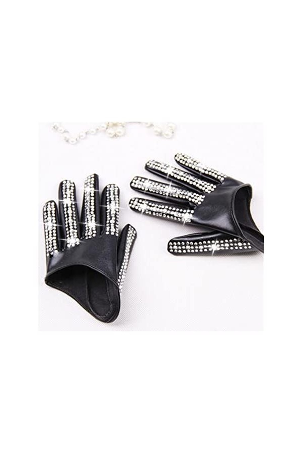 Gants dhiver Mode Femme Half de Palm Gants Ladys Rouge Blanc Blanc PU Gants en Cuir Hip-HOP SHINESTONE DIY DANDANT Gants C