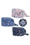 3 Pièces Calot Chirurgien Femme Chapeaux de Travail avec Boutons Noués à Dos Sweatband Chapeau Réglable Capuche Casquette Que
