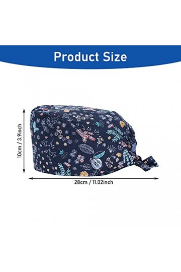 3 Pièces Calot Chirurgien Femme Chapeaux de Travail avec Boutons Noués à Dos Sweatband Chapeau Réglable Capuche Casquette Que