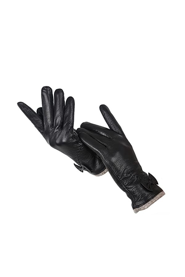 Gants dextérieur en fausse peau de mouton pour femme Noir Pointure 40