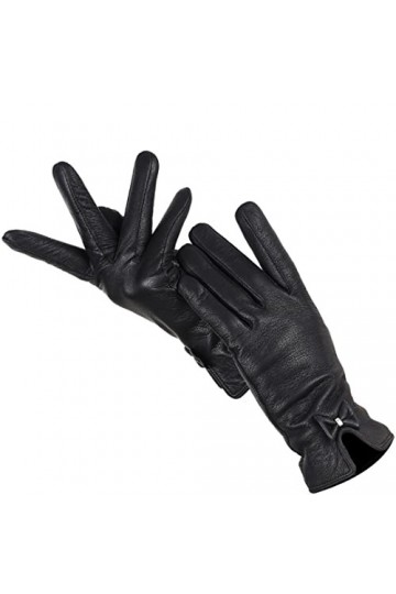 Simple Gants dhiver chauds en fausse peau de mouton pour femme Noir 7