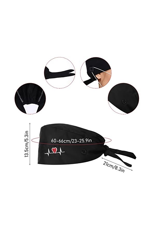 Calot Chirurgien Femme Bonnet de Travail Réglable avec Boutons Calot Cuisine Chirurgical Chapeau dInfirmière Bandeau en Coton