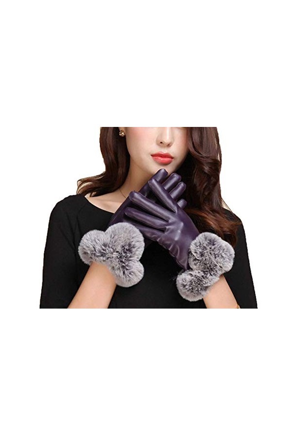 Gants En Cuir Chaud DHiver Femelle Young Styles Épaissie Conduisant Des Gants De Mode Moufles Duveteuses Moufles Color : Pu