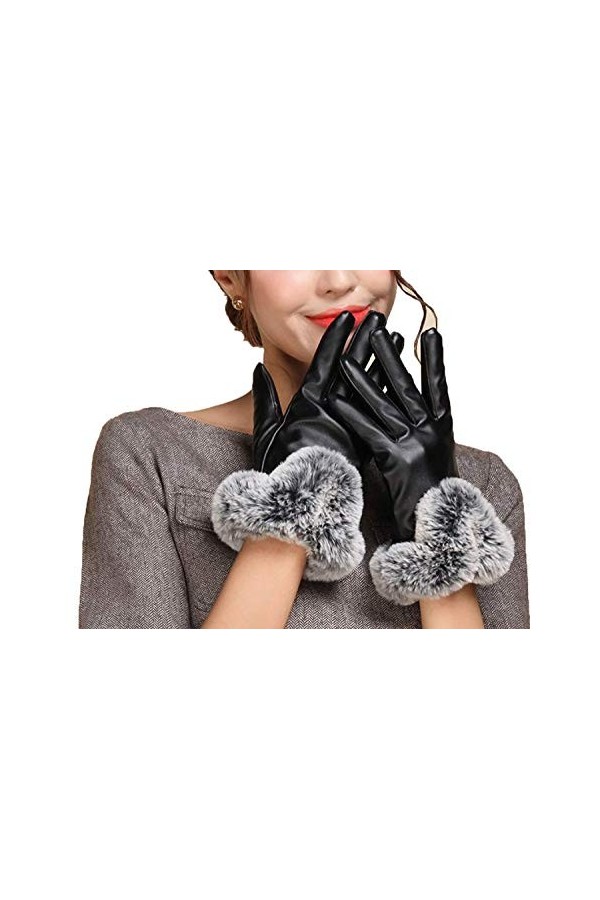 Gants En Cuir Chaud DHiver Femelle Young Styles Épaissie Conduisant Des Gants De Mode Moufles Duveteuses Moufles Color : Pu