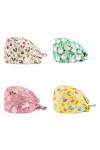 SIMYJOY 4 Pièces Casquettes Bouffantes avec Boutons Bandeau Réglable Casquettes de Travail Turban en Coton Bonnet Imprimées C