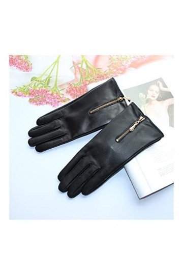 Gants dhiver Gants en Peau de Mouton for Femmes Velours de Velours en Cuir Doublure de Mode Fashion Zipper Style Chaud Autom