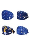 SIMYJOY 4 Pièces Casquettes Bouffantes avec Boutons Bandeau Réglable Casquettes de Travail Turban en Coton Bonnet Imprimées C