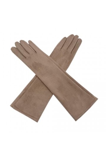 Gants Gants dhiver pour dames gants en cuir longueur de velours 35CM manches en cuir velours mode épais gants pour dames Co