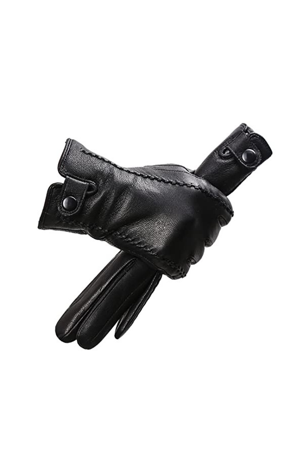 Gants tendance en peau de mouton sensible, gants en cuir noir pour femmes, gants dhiver pour écrans tactiles standard 8,5