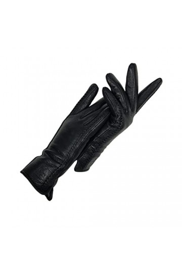 Gants dhiver en cuir véritable pour femme - Douces et chaudes - Doublées - Noir - Taille 8