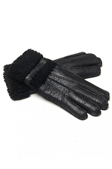 YISEVEN Femme Hiver Nouveau Gants en Cuir Peau de Mouton Chaud Épais Fourrure en Laine Doublure En Velours Thermique Poignet 