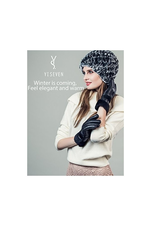 YISEVEN Femme Hiver Nouveau Gants en Cuir Peau de Mouton Chaud Épais Fourrure en Laine Doublure En Velours Thermique Poignet 